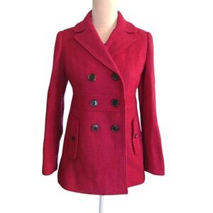 Y2K LOFT Ann Taylor Hot Pink Double Breasted Wool Blend Pea Coat Small Petite